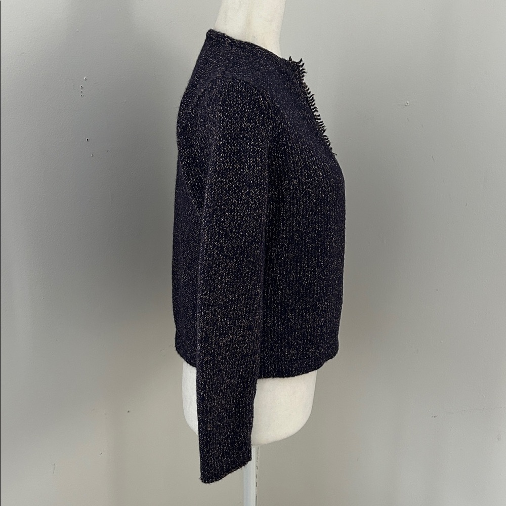 Eileen Fisher Navy Blue/Tan Wool Blend Open Cardigan sz PS - Picture 3 of 7